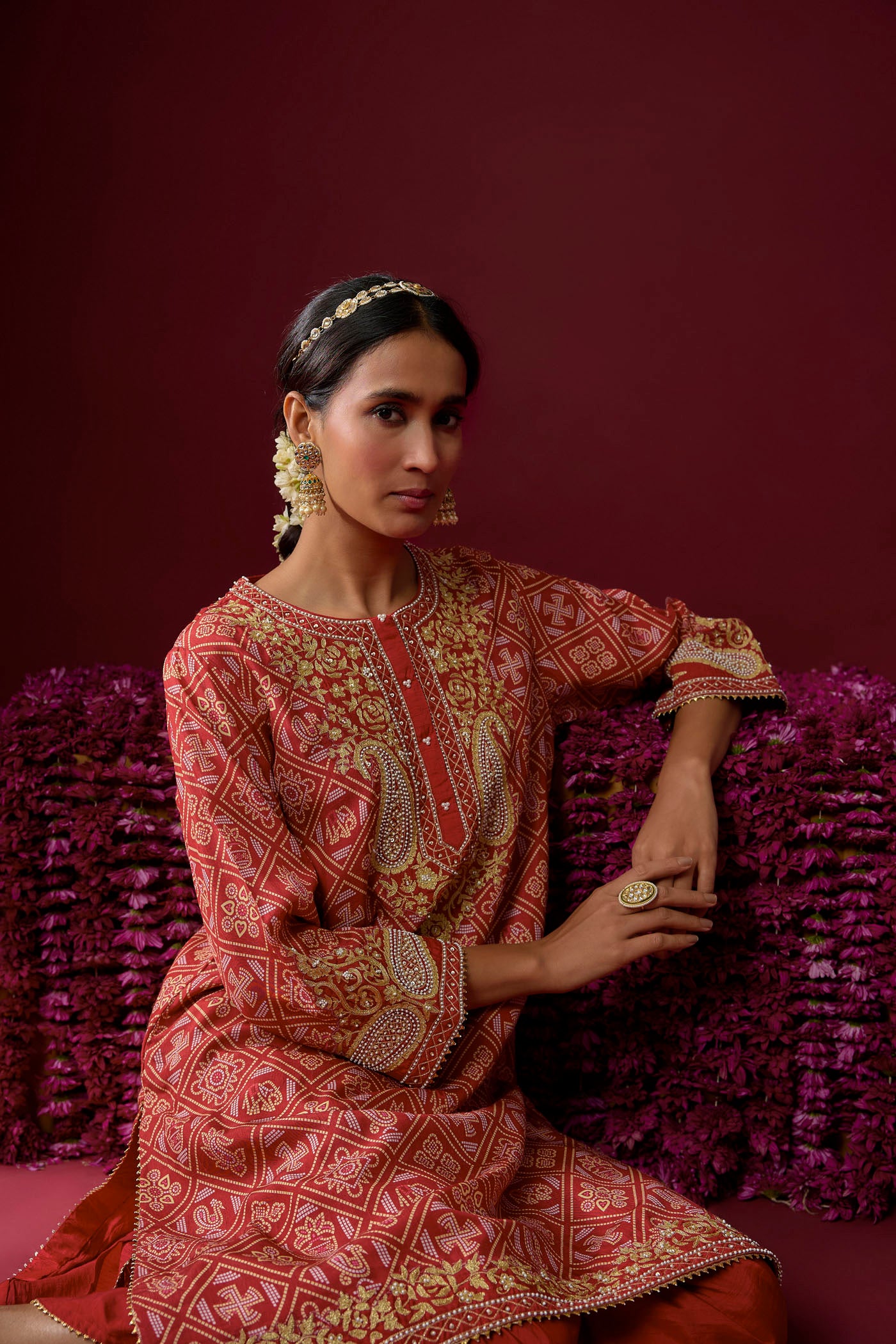 Zoya - Deep Red Short Kurta With Dhoti