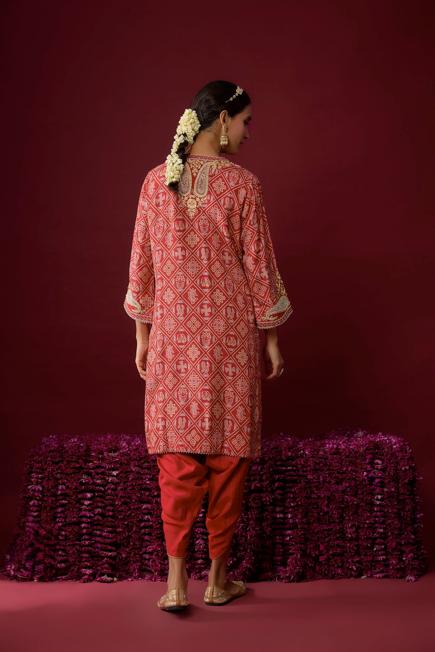 Zoya - Deep Red Short Kurta With Dhoti