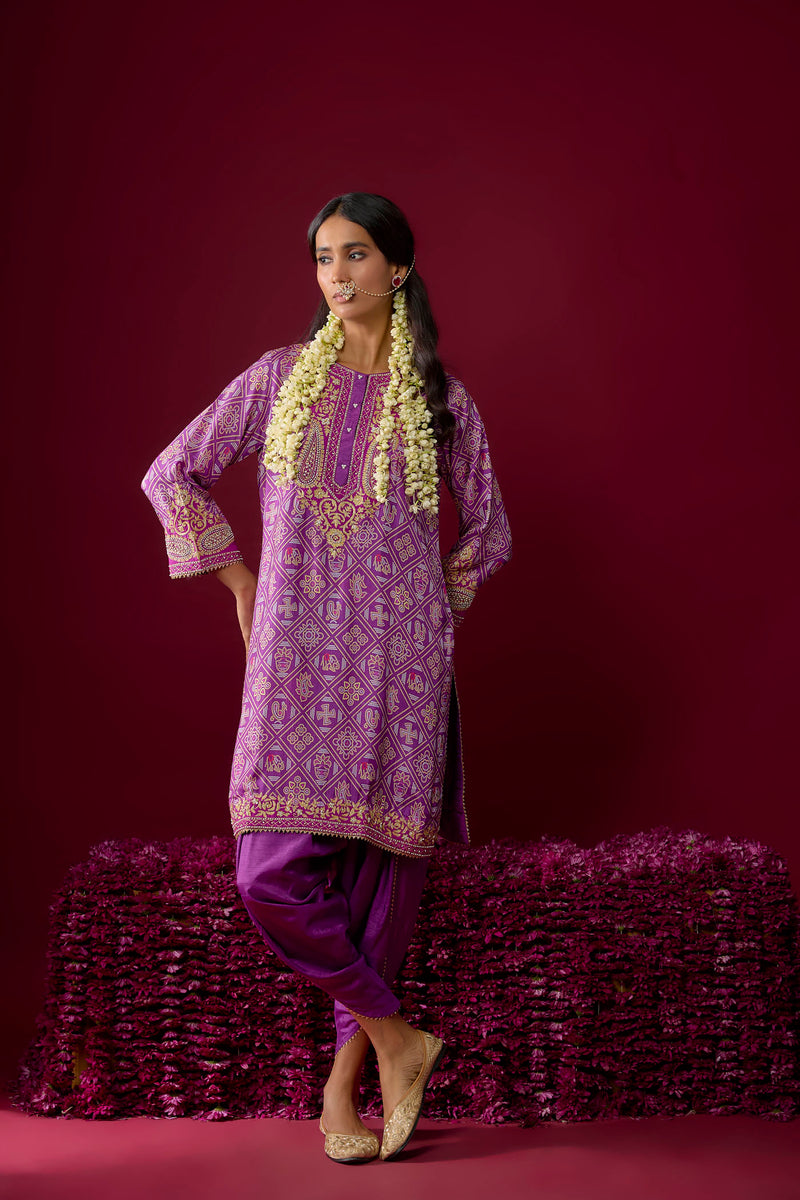Rafiyah - Purple Short Kurta With Dhoti