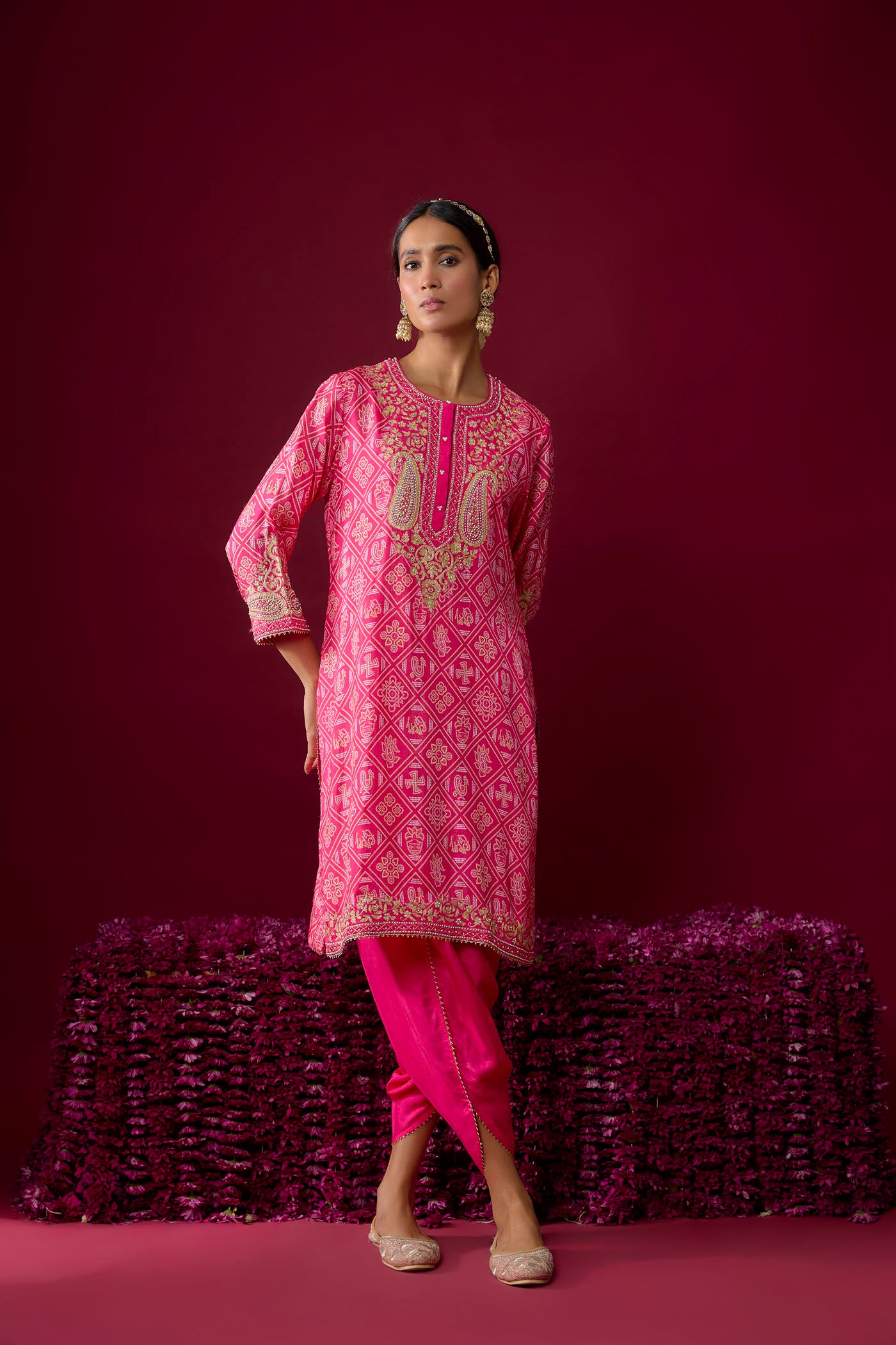 Zoya - Hotpink Short Kurta With Dhoti