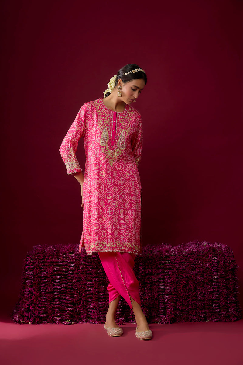 Rafiyah - Hotpink Short Kurta With Dhoti (RTS)