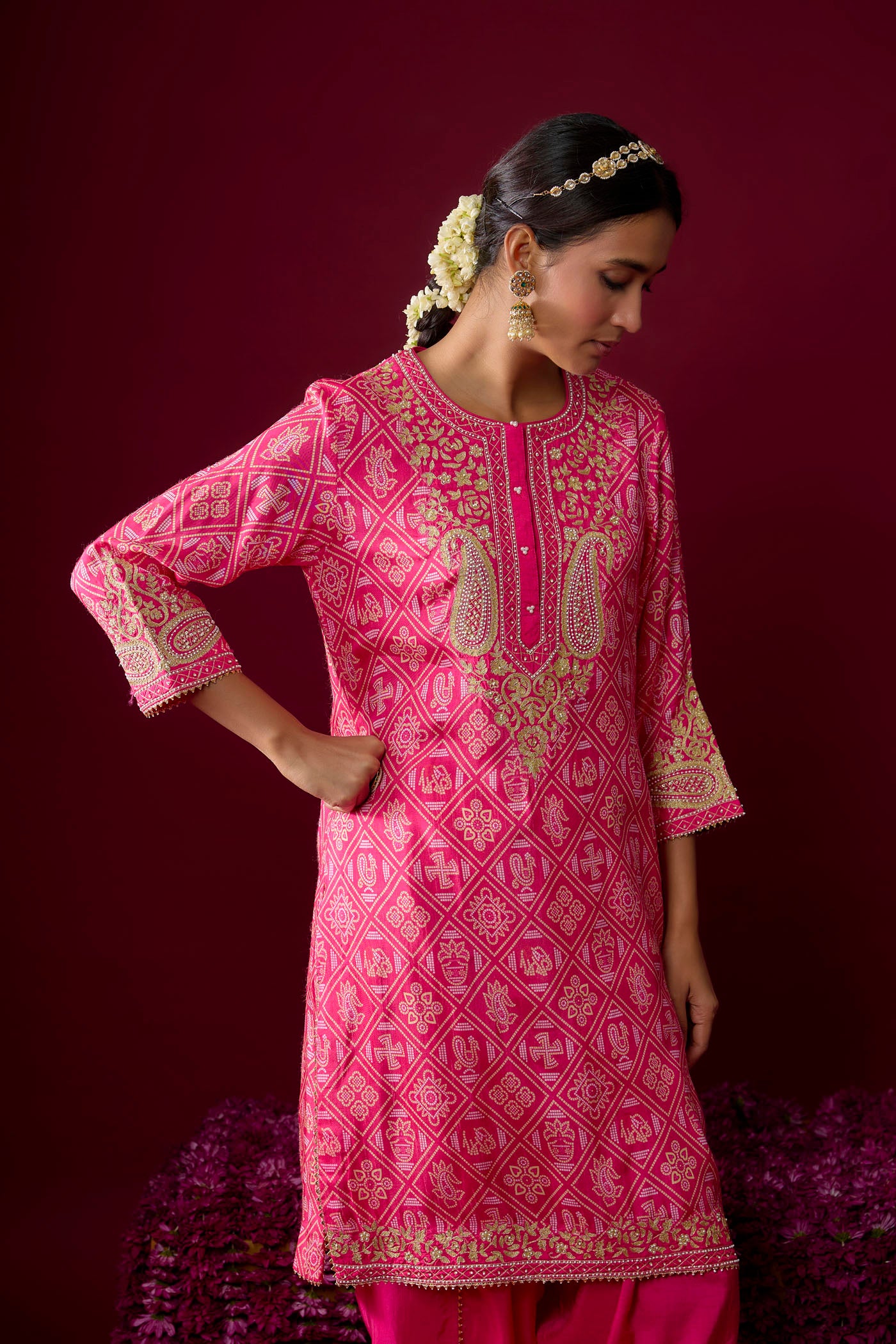 Zoya - Hotpink Short Kurta With Dhoti