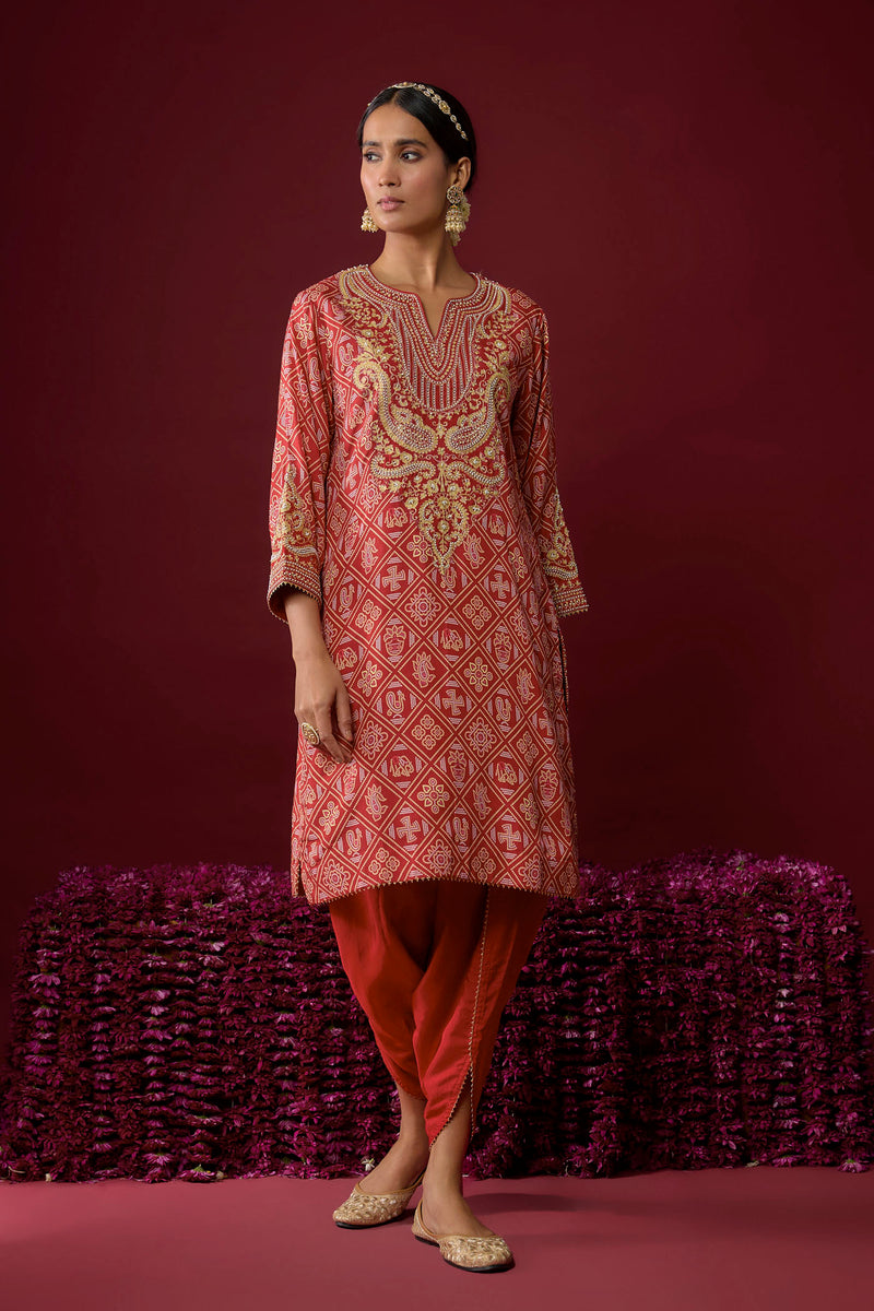 Rihana - Deep Red Short Kurta With Dhoti (RTS)