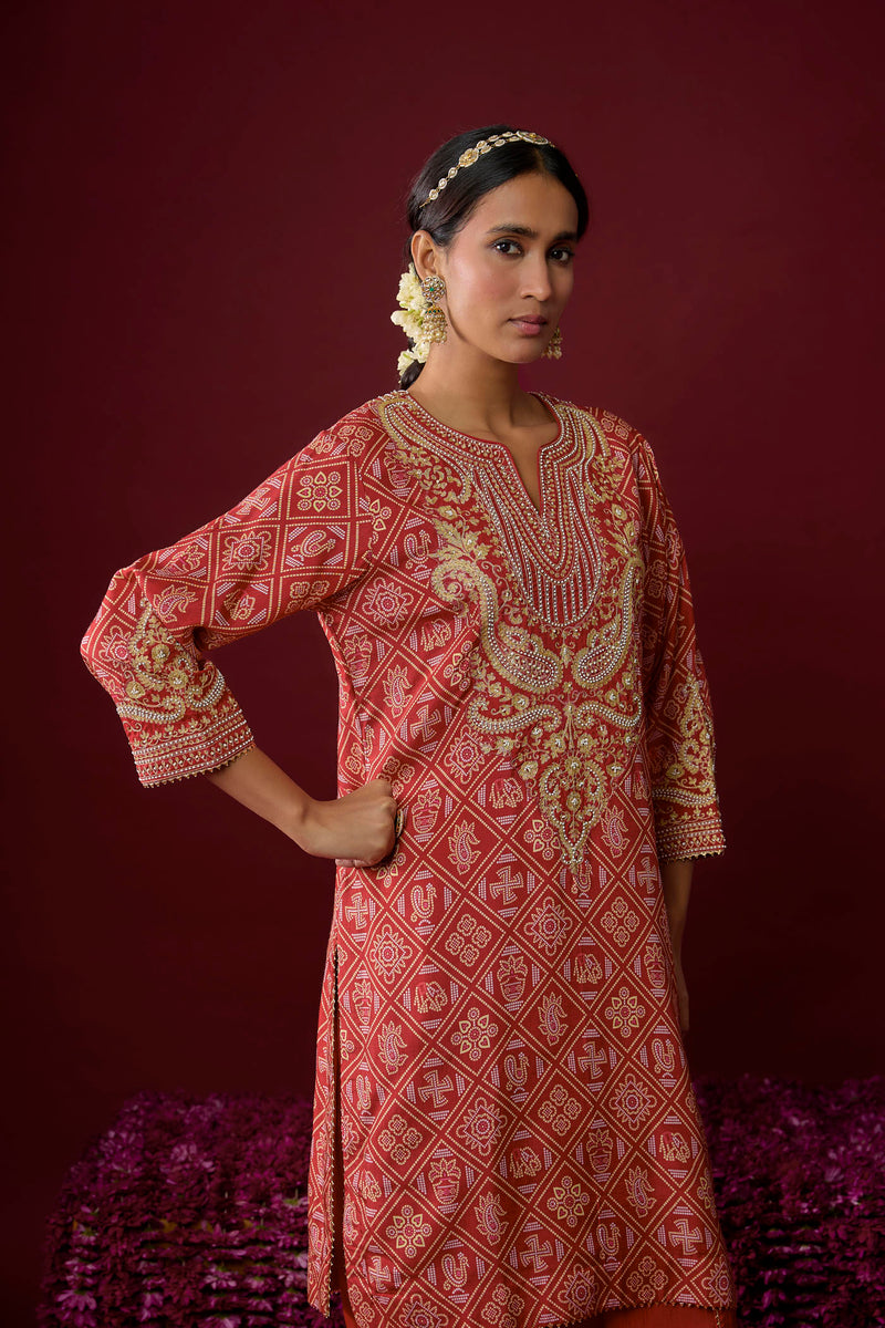 Rihana - Deep Red Short Kurta With Dhoti (RTS)
