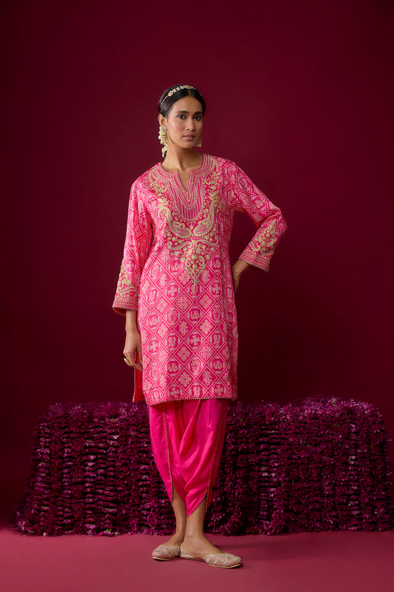 Rihana - Hotpink Short Kurta With Dhoti (RTS)