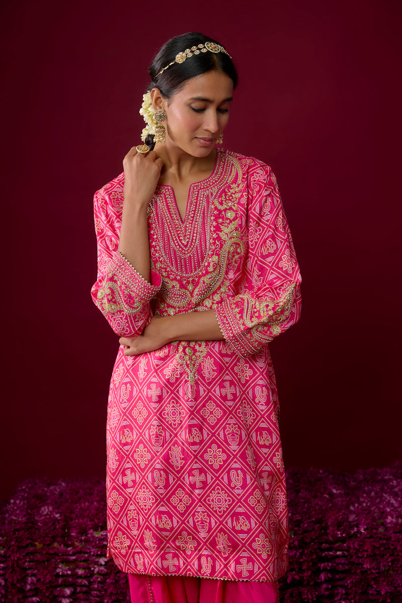 Rihana - Hotpink Short Kurta With Dhoti (RTS)