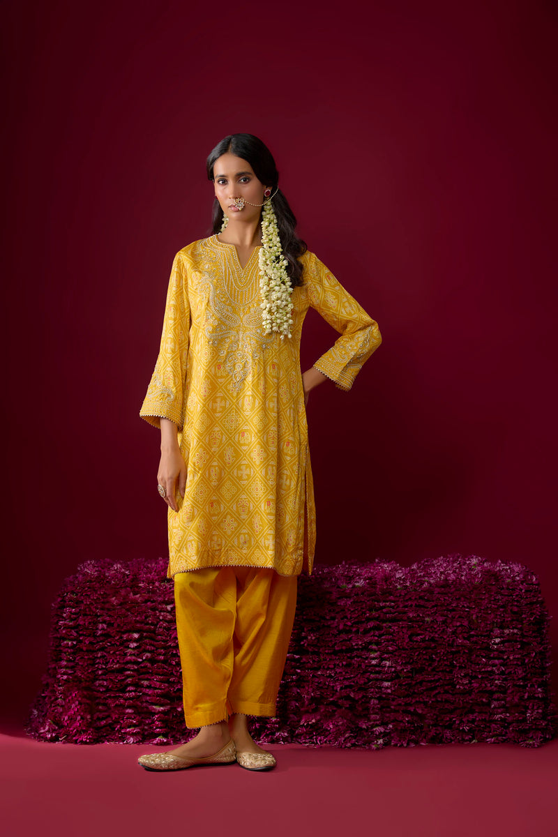 Rihana - Heirloom Mustard Short Kurta With Salwar (RTS)
