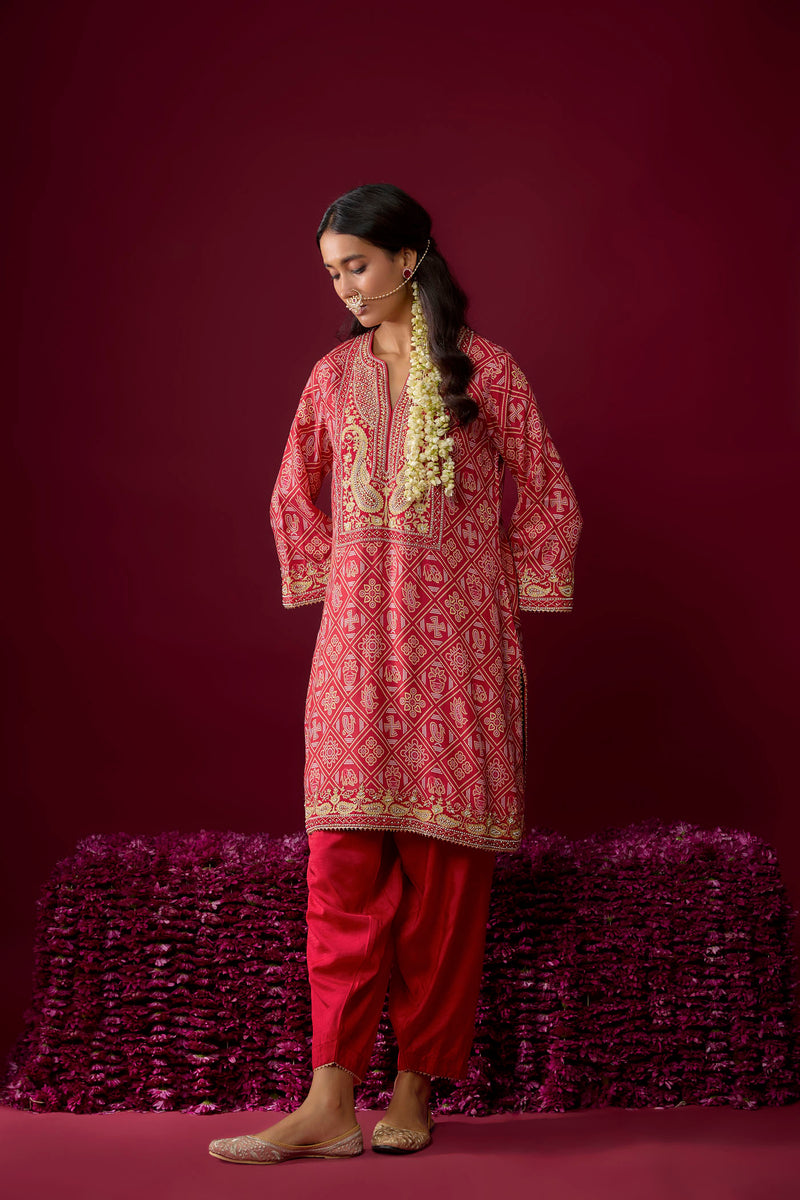 Jiana - Deep Red Short Kurta With Salwar (RTS)