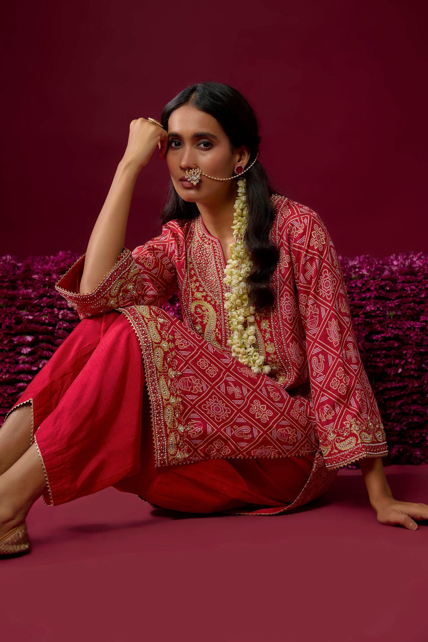 Jiana - Deep Red Short Kurta With Salwar