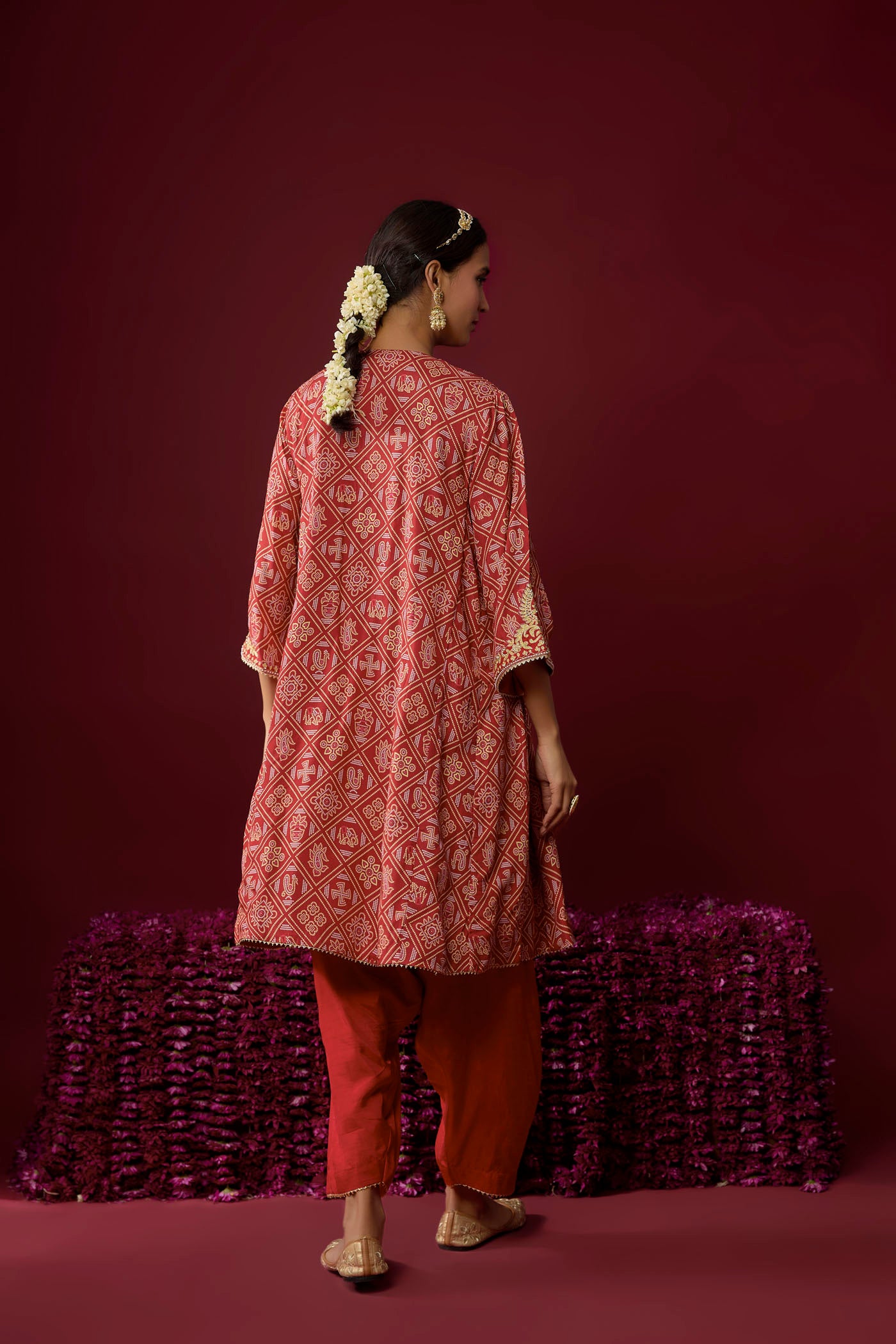 Rasha - Deep Red Short Chauga With Salwar