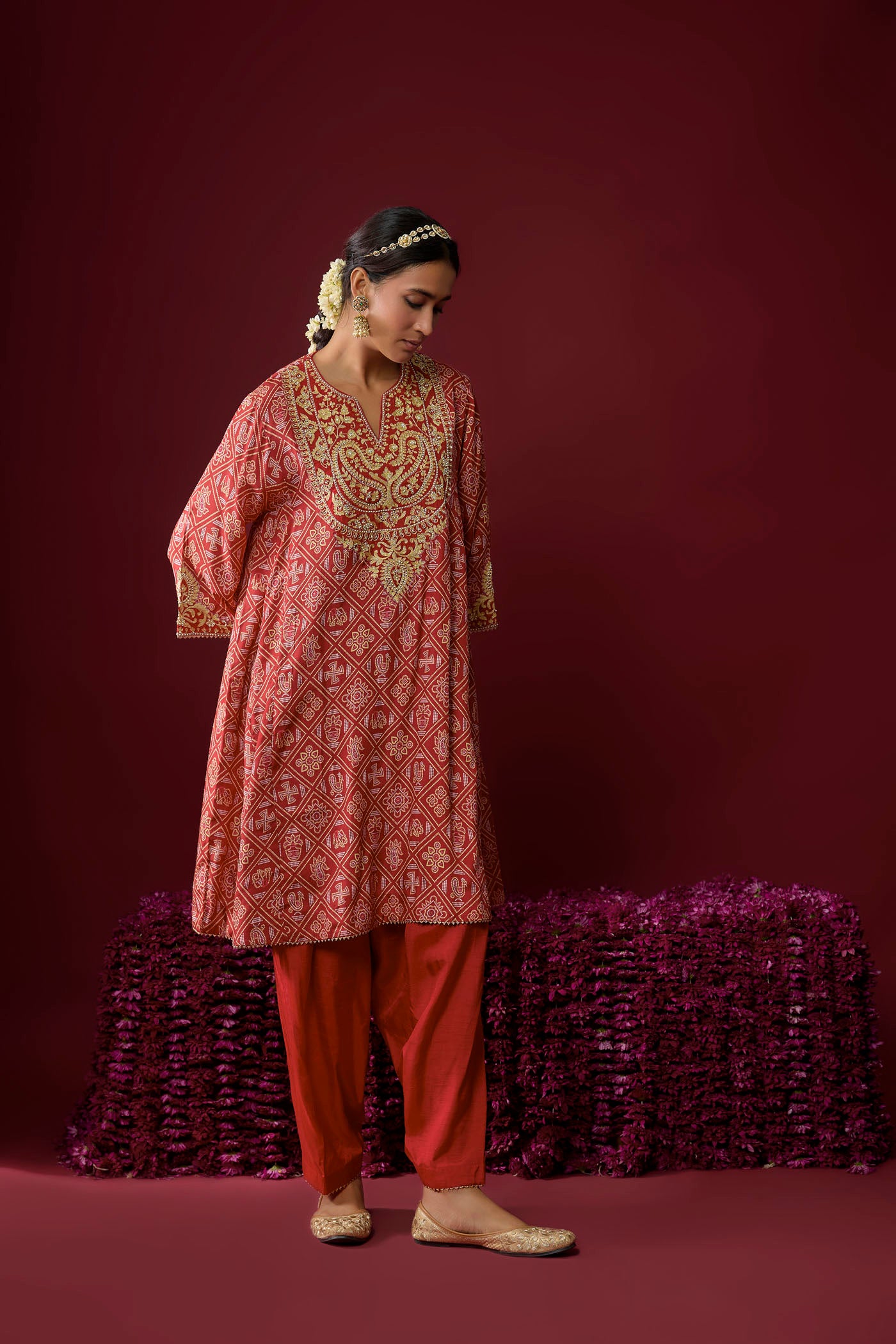 Rasha - Deep Red Short Chauga With Salwar