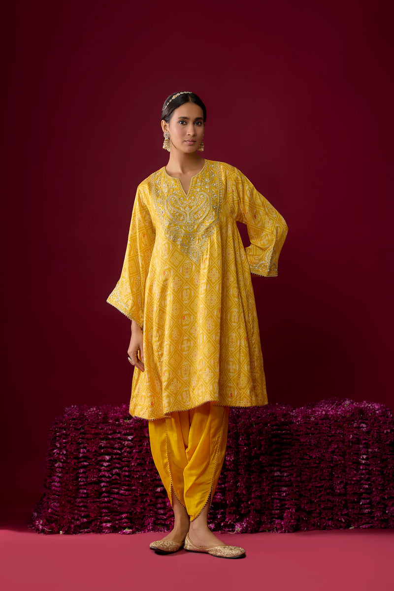 Urwa - Heirloom Mustard Short Chauga With Dhoti
