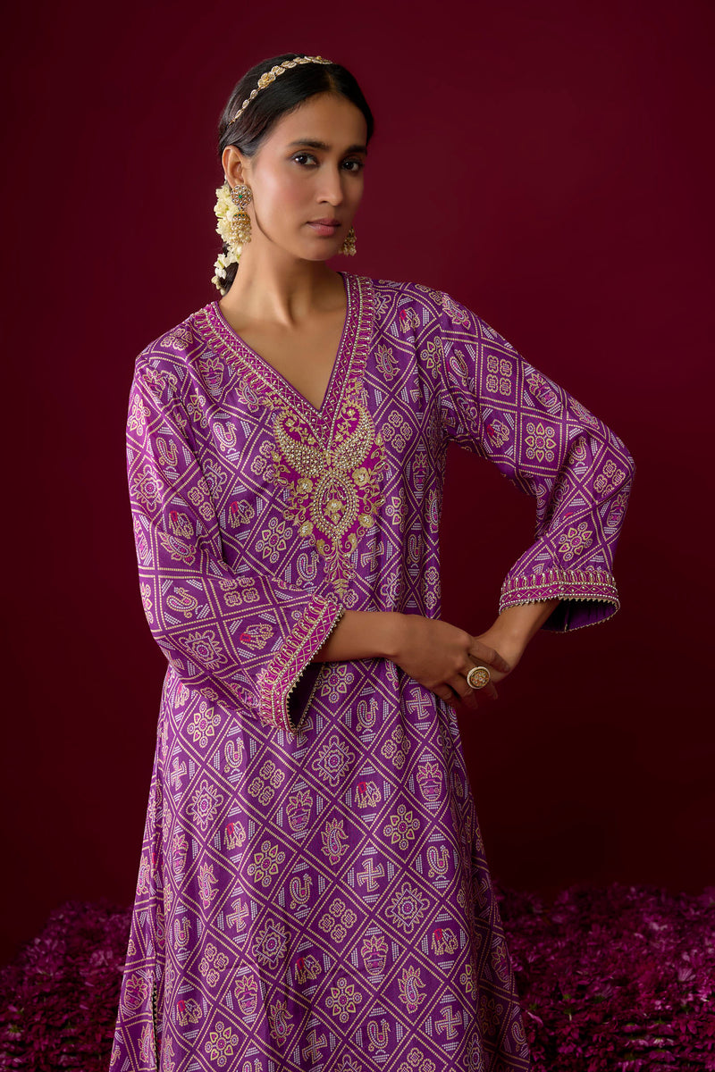 Safiya - Purple Long Kaaftan With Salwar