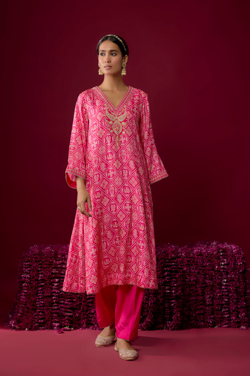 Safiya - Hotpink Long Kaaftan With Salwar
