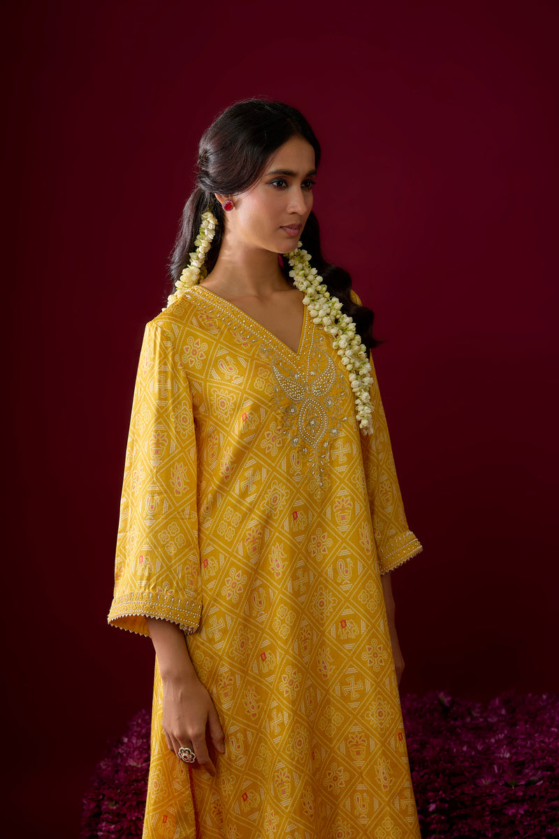 Safiya - Mustard Long Kaaftan With Salwar