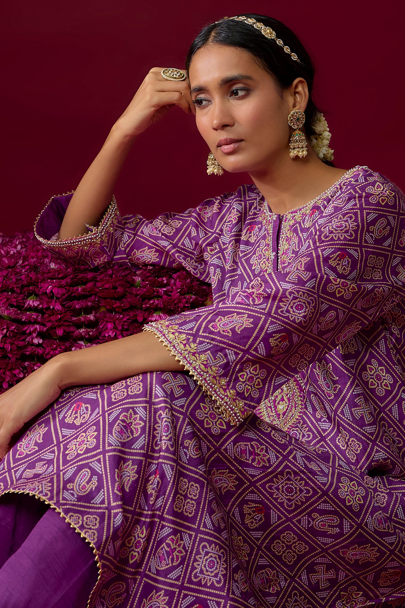 Sarah - Purple Long Kaaftan With Salwar