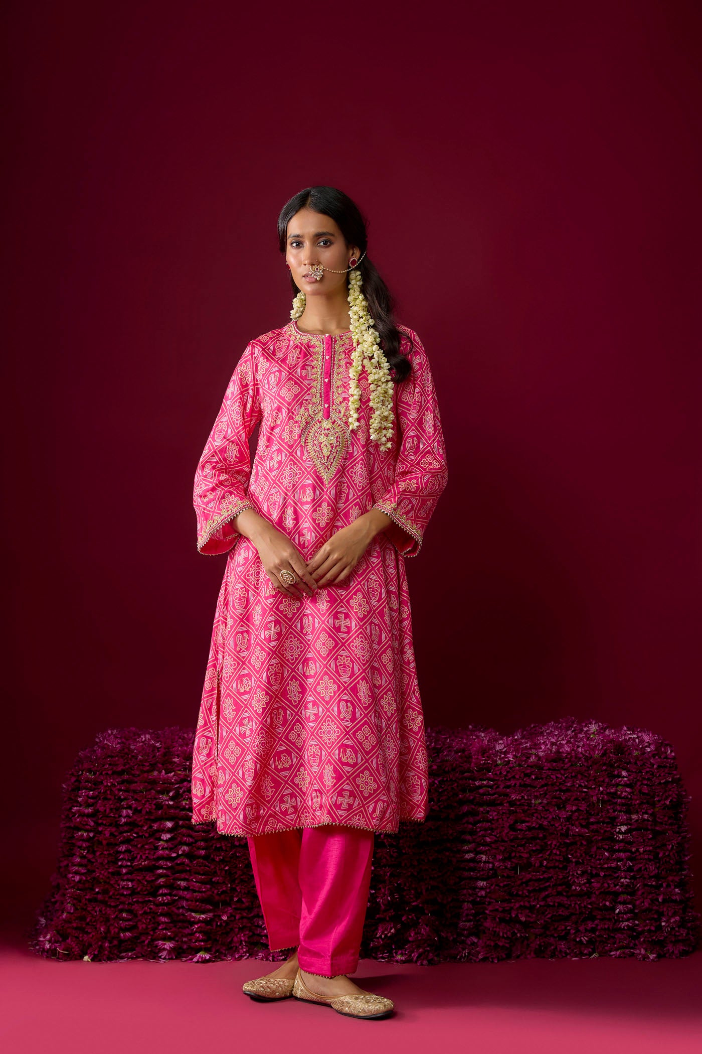 Sarah - Hotpink Long Kaaftan With Salwar