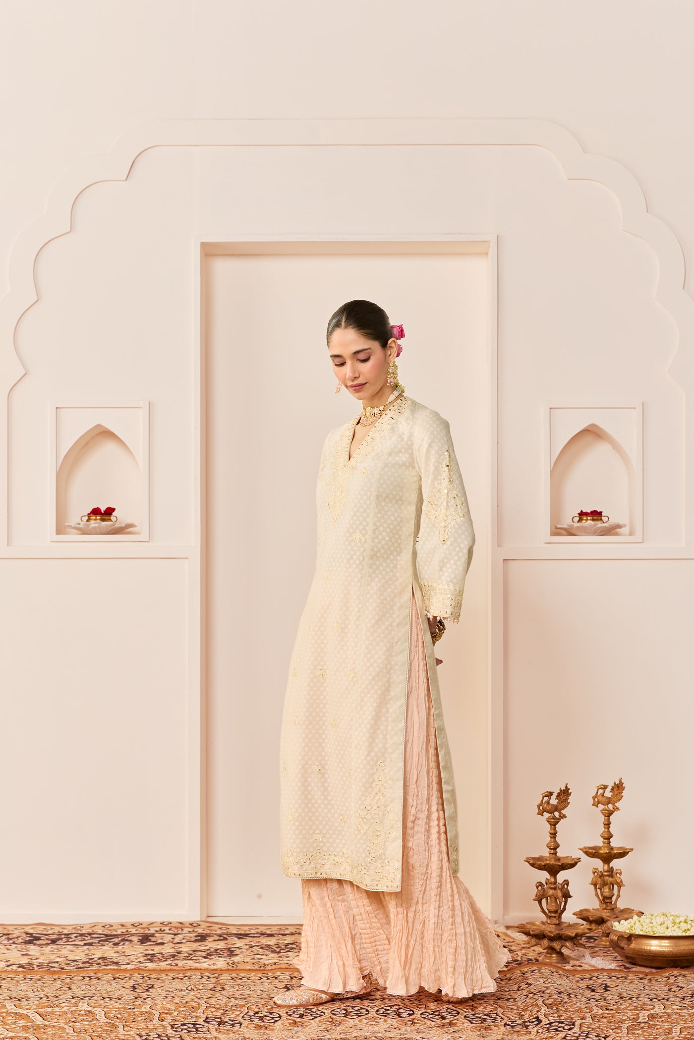 RUHANI -DAISY IVORY Long kurta with Skirt and Dupatta