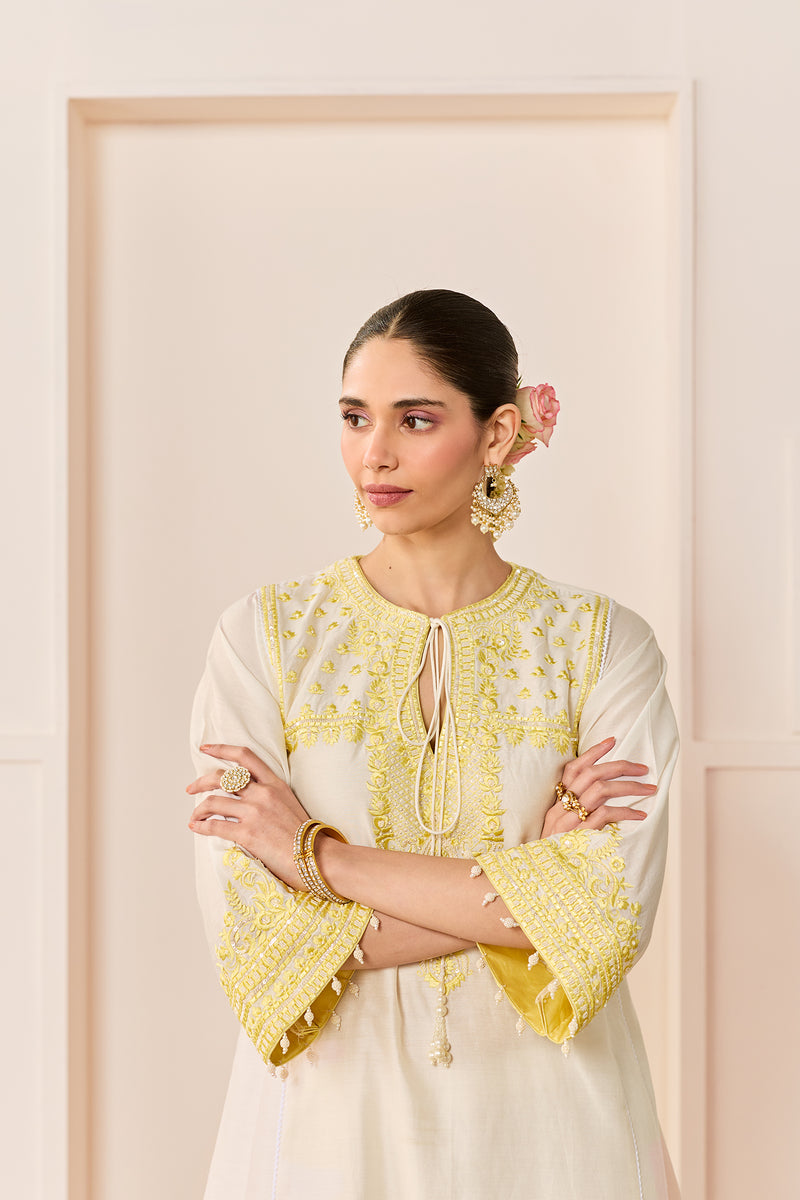 ARSHIYA - DAISY IVORY WITH LEMON YELLOW CHOGA WITH SALWAR