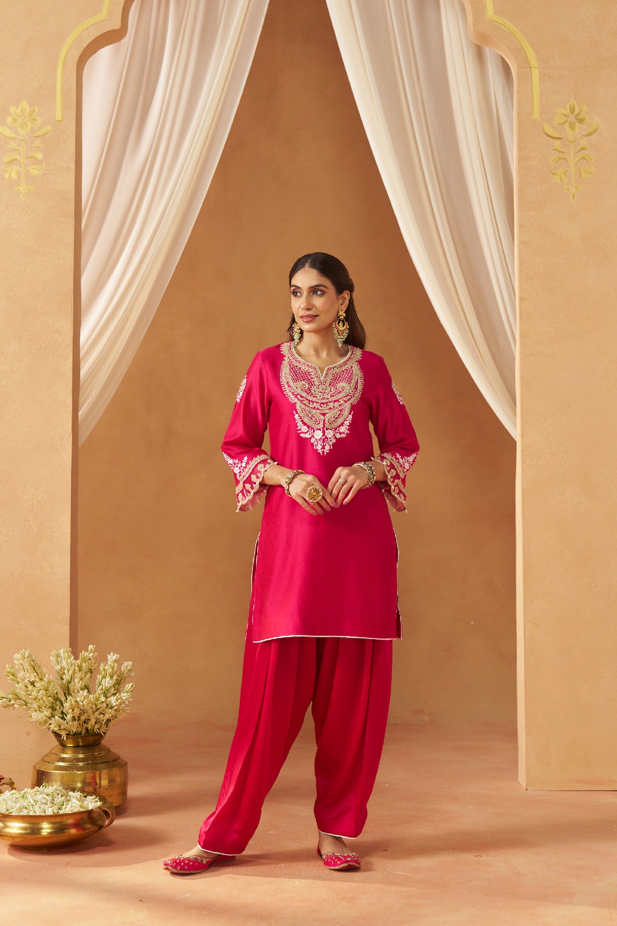 Ashira - Rani Hotpink Short Kurta with Salwar