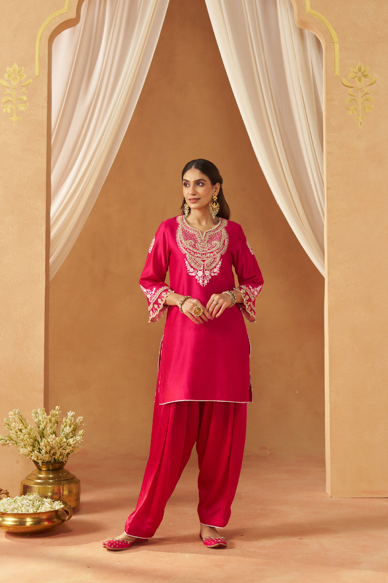 Ashira - Rani Hotpink Short Kurta with Salwar