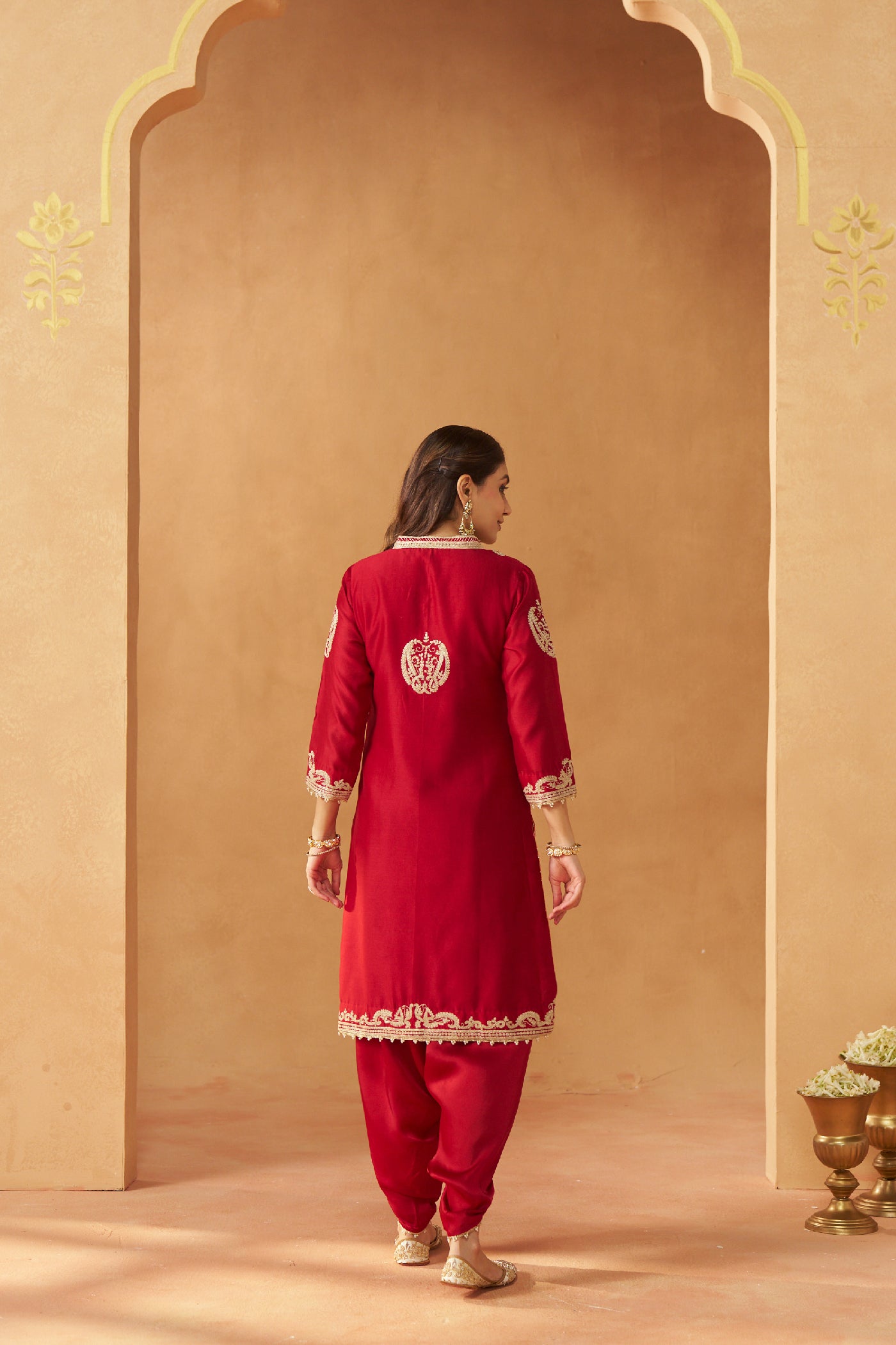Aabisah- Deep Red Embroidered Kurta With Dhoti