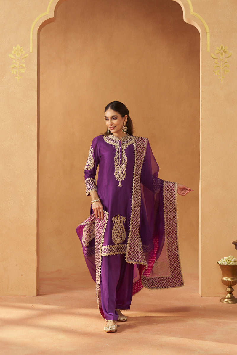 Rabhya-  Deep Purple Tilla Embroidered Kurta Set