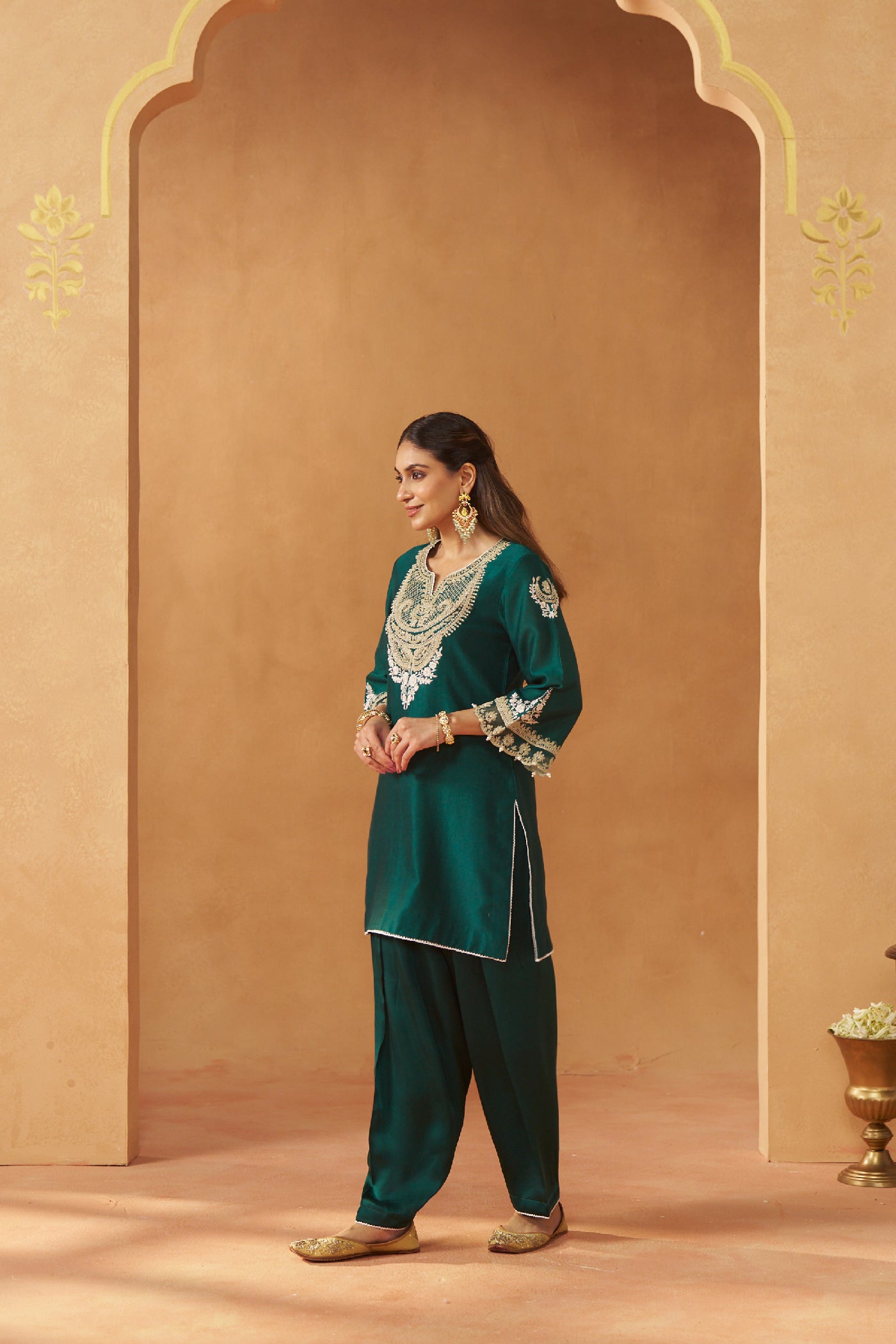 Ashira - Emerald Green Short Kurta with Salwar