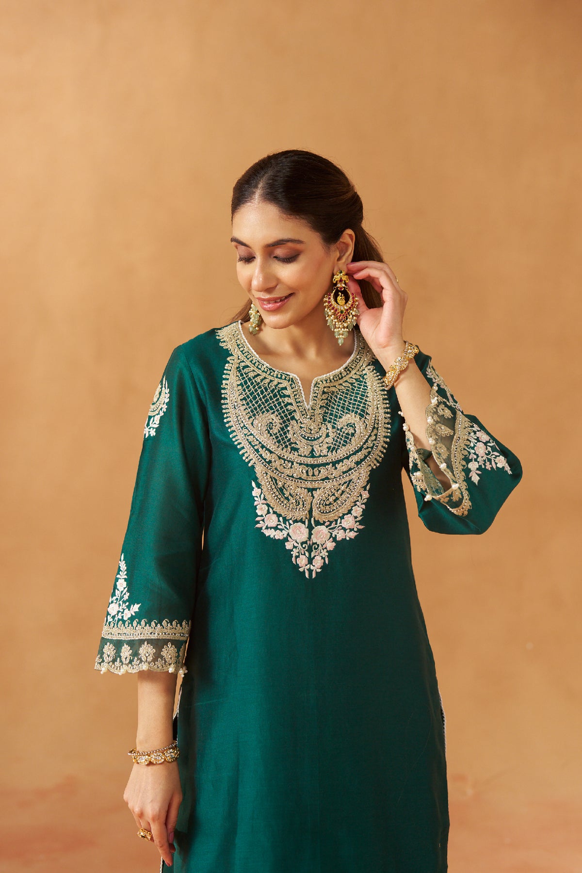 Ashira - Emerald Green Short Kurta with Salwar