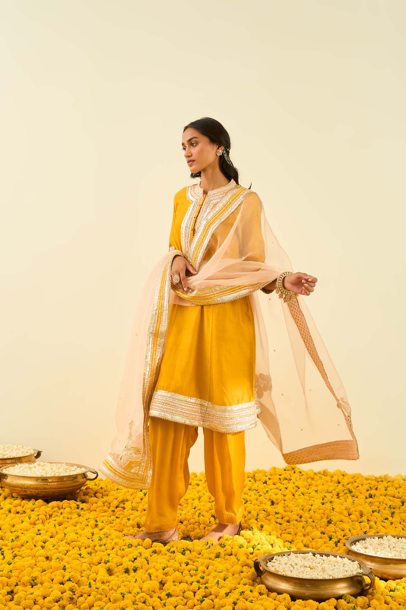 Sadirah- Glaze Mustard  Princess Cut Kurta with Salwar and Dupatta