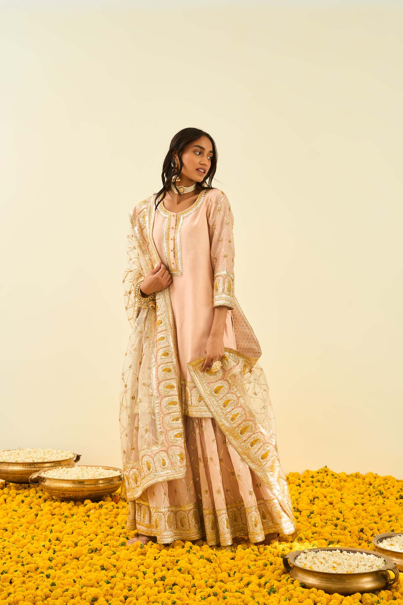 Shabina- Rosepink short kurta with garara and dupatta