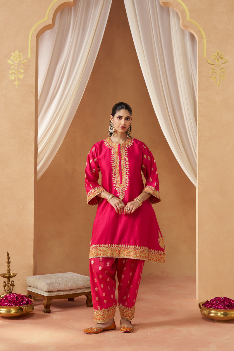 Zeenal Hotpink A-Line Kaaftan with Salwar