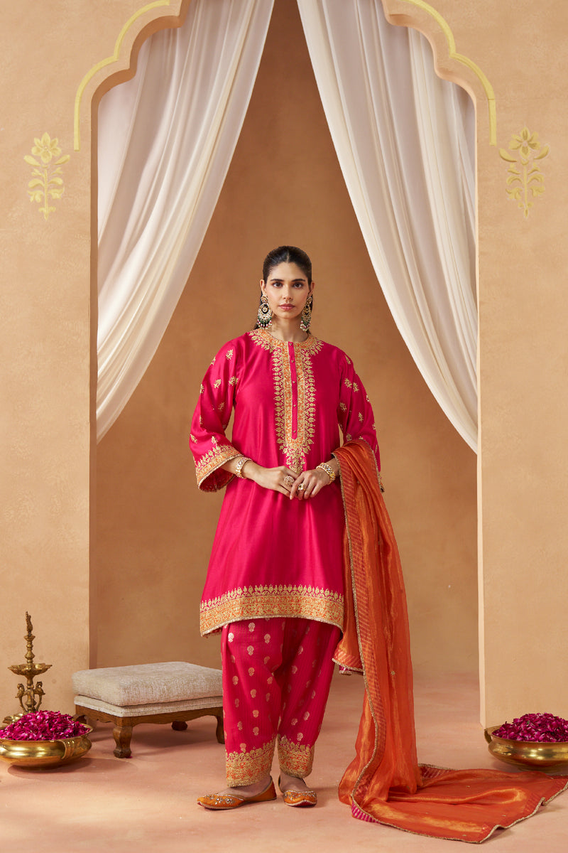 Zeenal Hotpink A-Line Kaaftan with Salwar