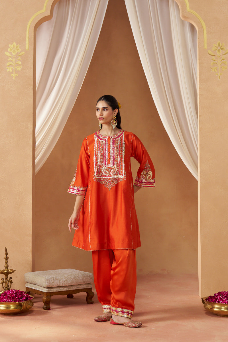Daneen burnt orange chauga with salwar