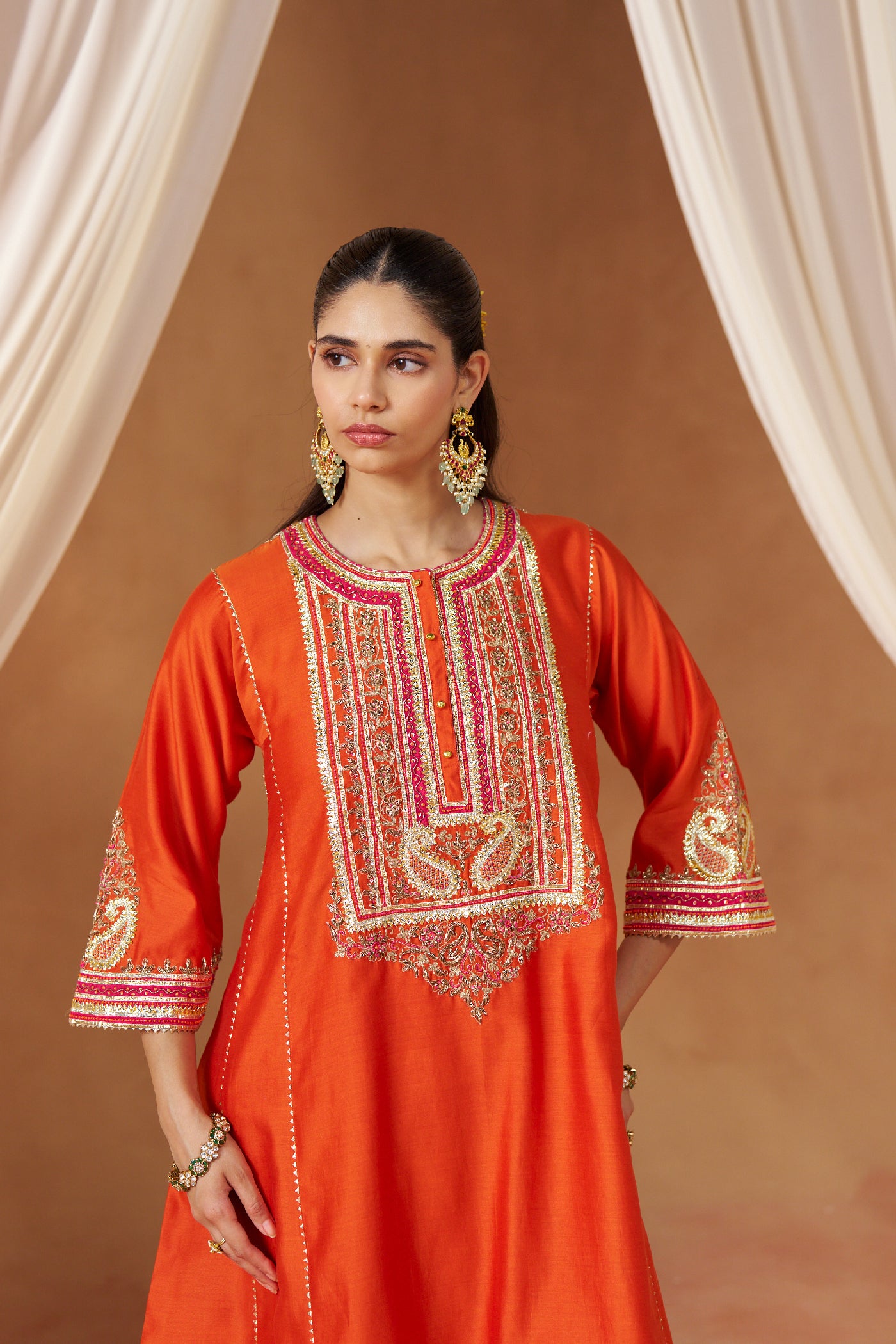 Daneen burnt orange chauga with salwar