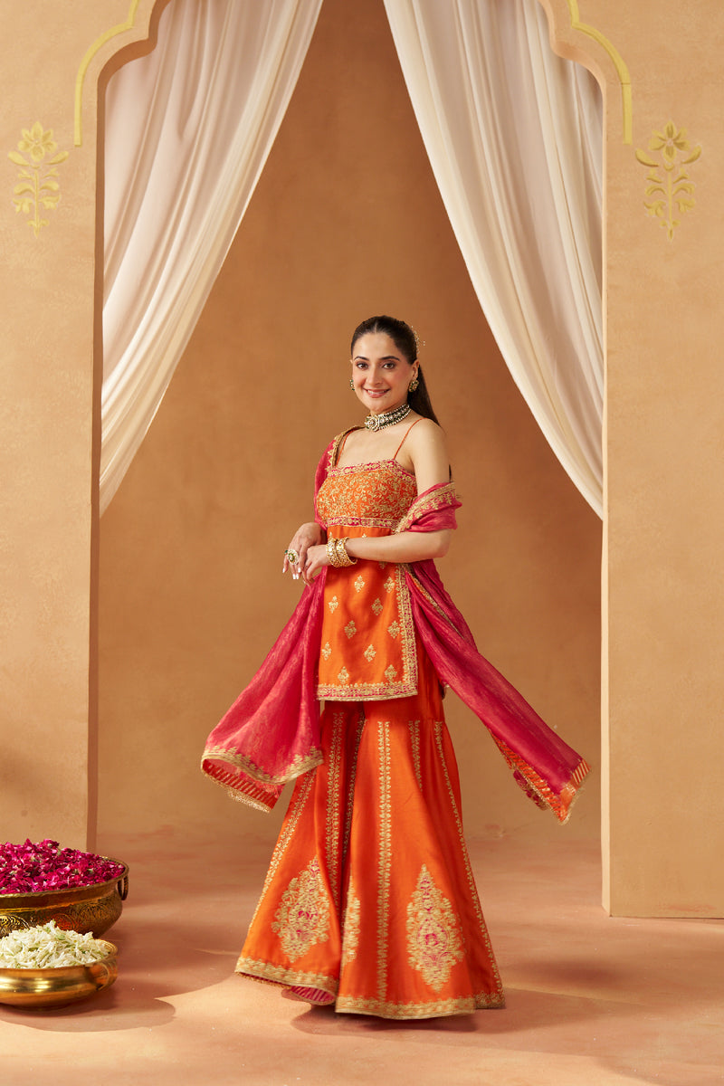 Najma Burnt Orange Kurta with Garara and Dupatta