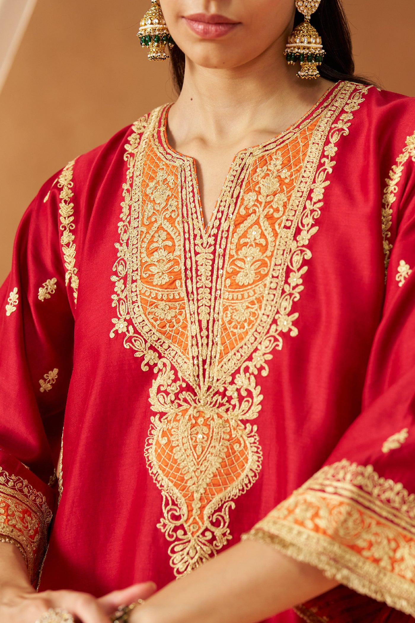 Maahgul Deep Red Kalidaar Chauga with Salwar with Dupatta