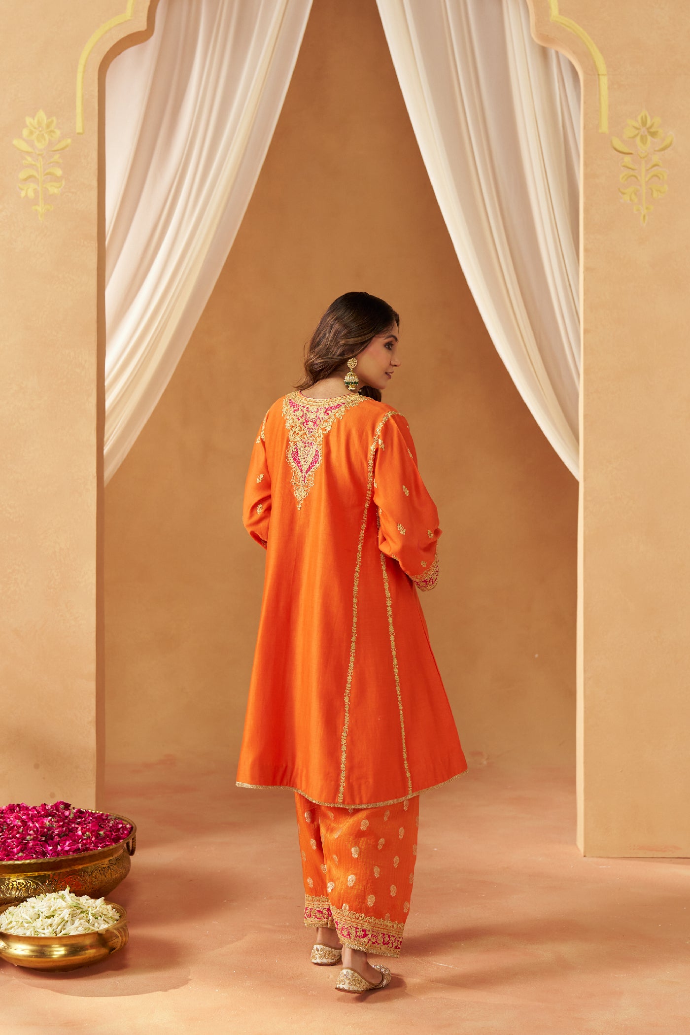 Maahgul Burnt Orange Kalidaar Chauga with Salwar