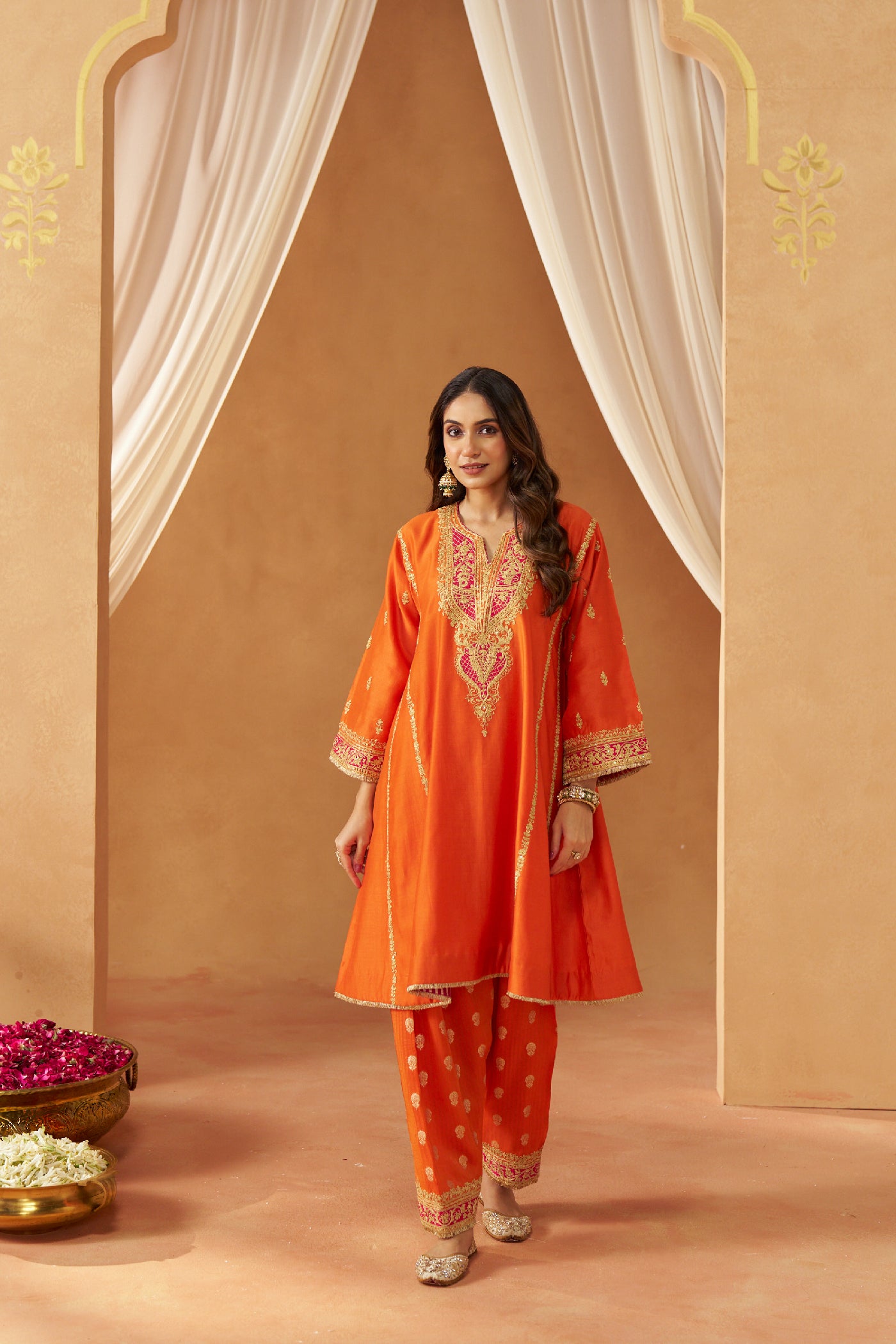 Maahgul Burnt Orange Kalidaar Chauga with Salwar