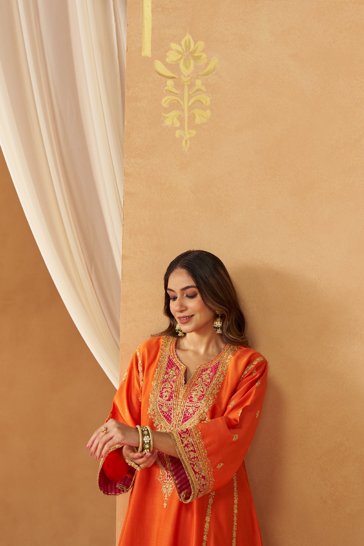 Maahgul Burnt Orange Kalidaar Chauga with Salwar