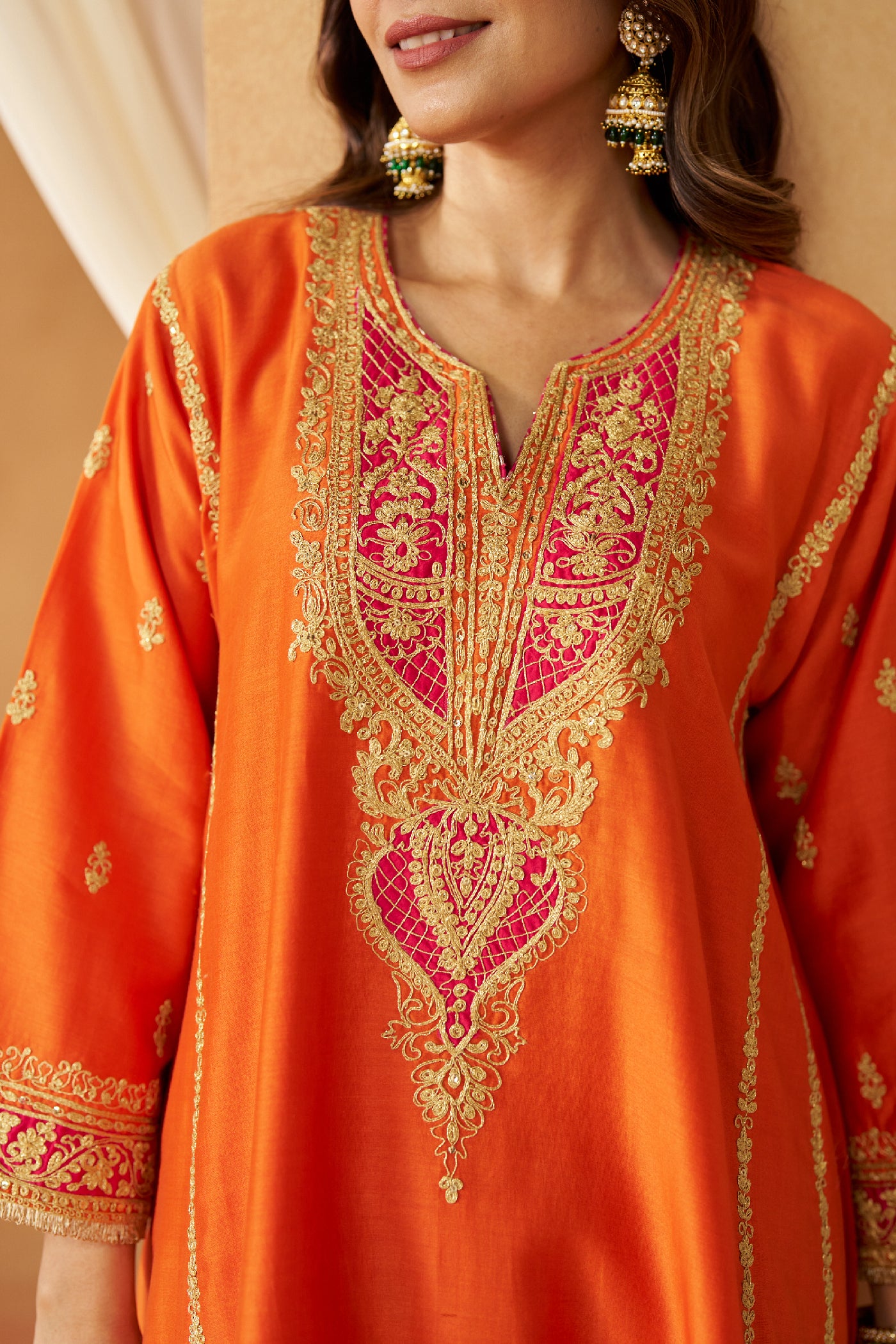 Maahgul Burnt Orange Kalidaar Chauga with Salwar