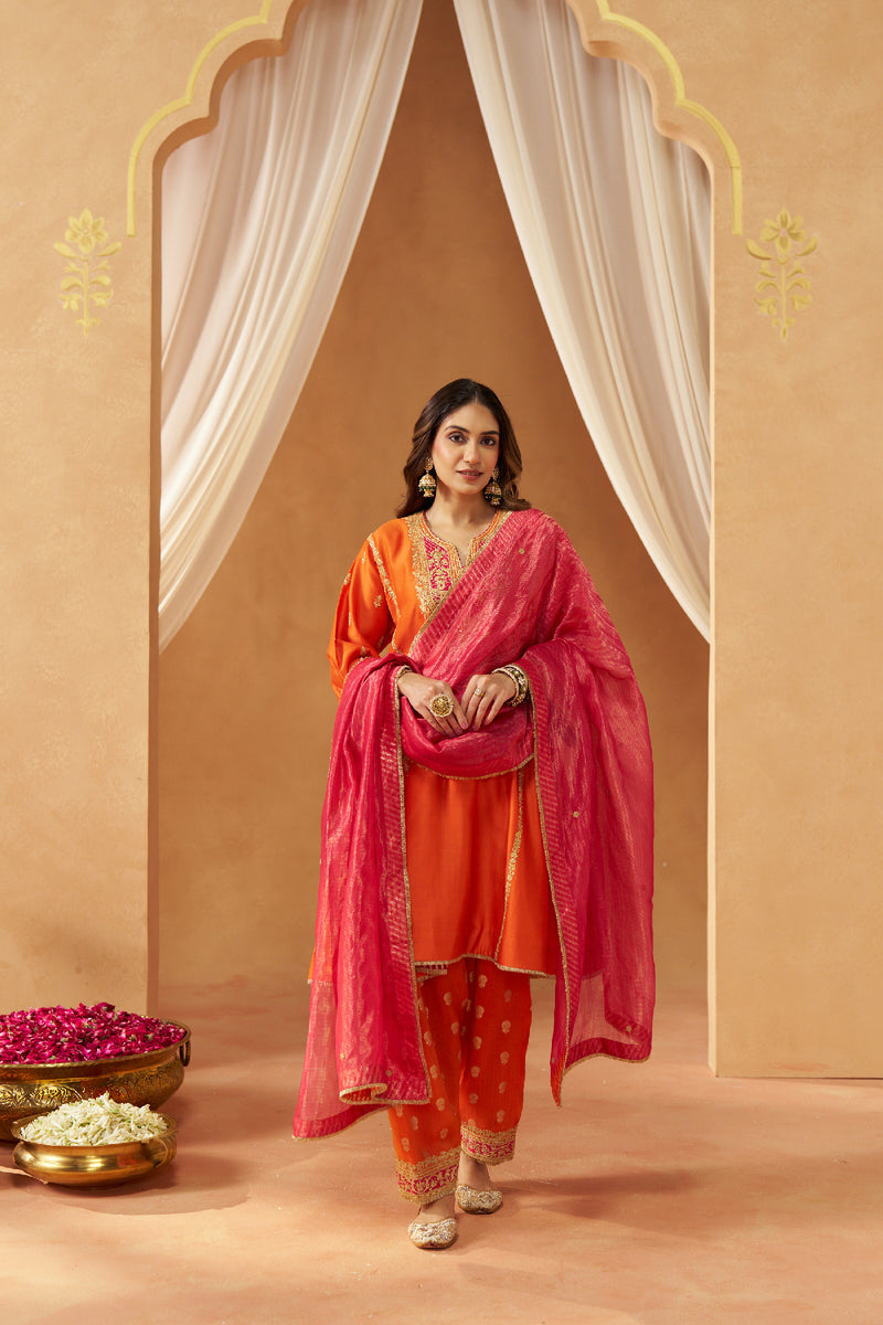 Maahgul Burnt Orange Kalidaar Chauga with Salwar