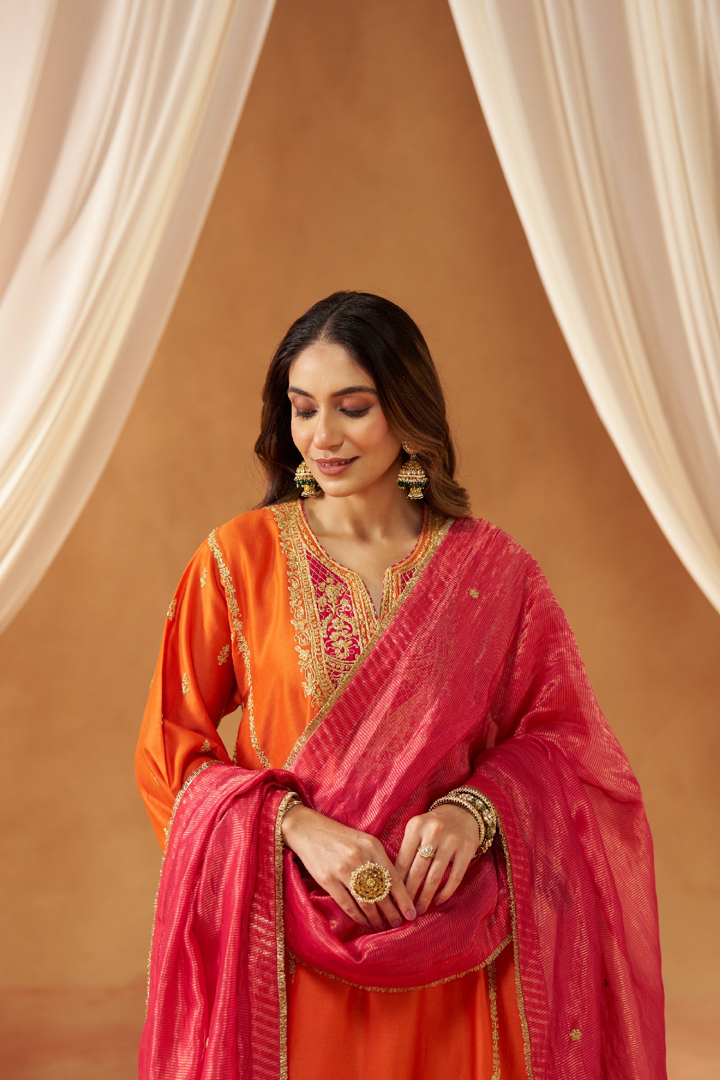 Maahgul Burnt Orange Kalidaar Chauga with Salwar