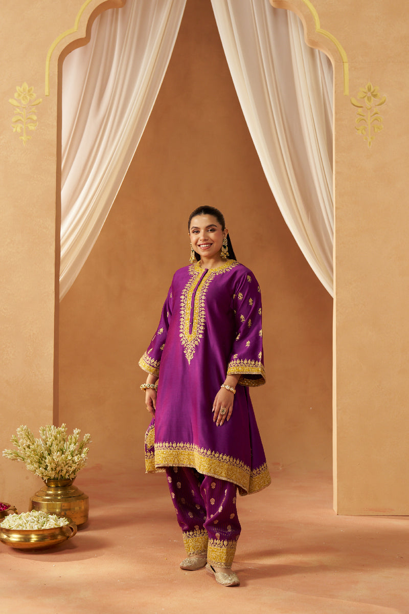 Zeenal Deep Purple A-Line Kaaftan with Salwar