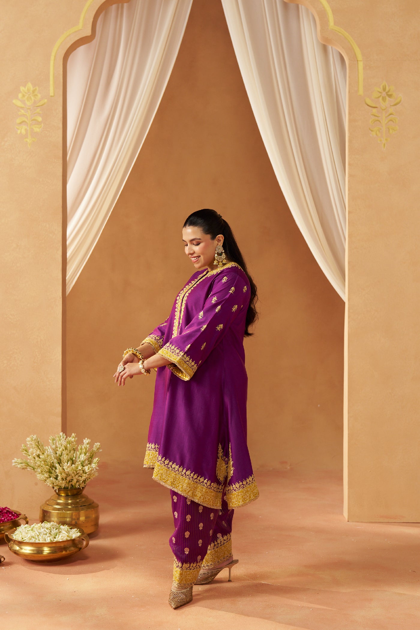Zeenal Deep Purple A-Line Kaaftan with Salwar