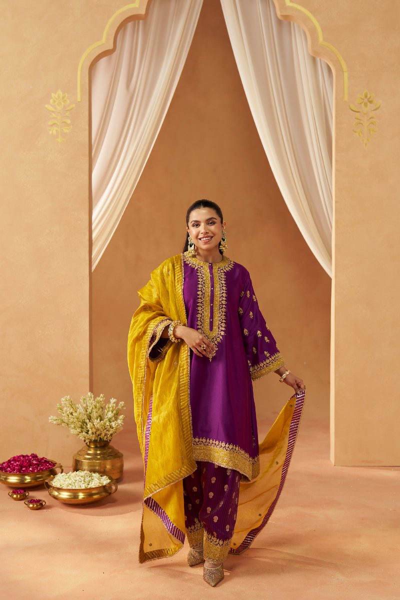 Zeenal Deep Purple A-Line Kaaftan with Salwar