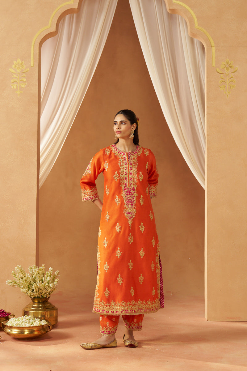 Mubina Burnt Orange Kurta with Salwar and Dupatta