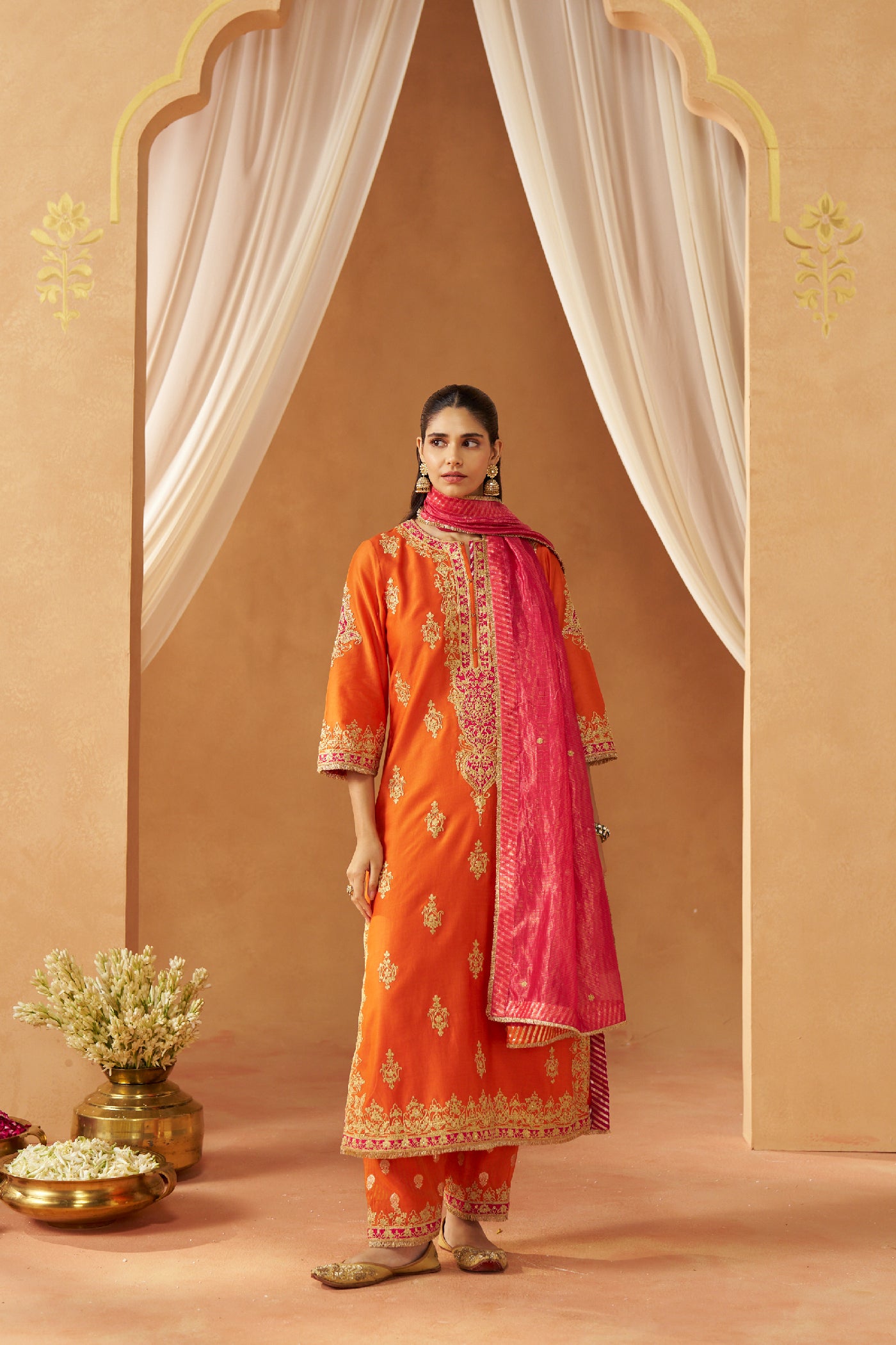 Mubina Burnt Orange Kurta with Salwar and Dupatta