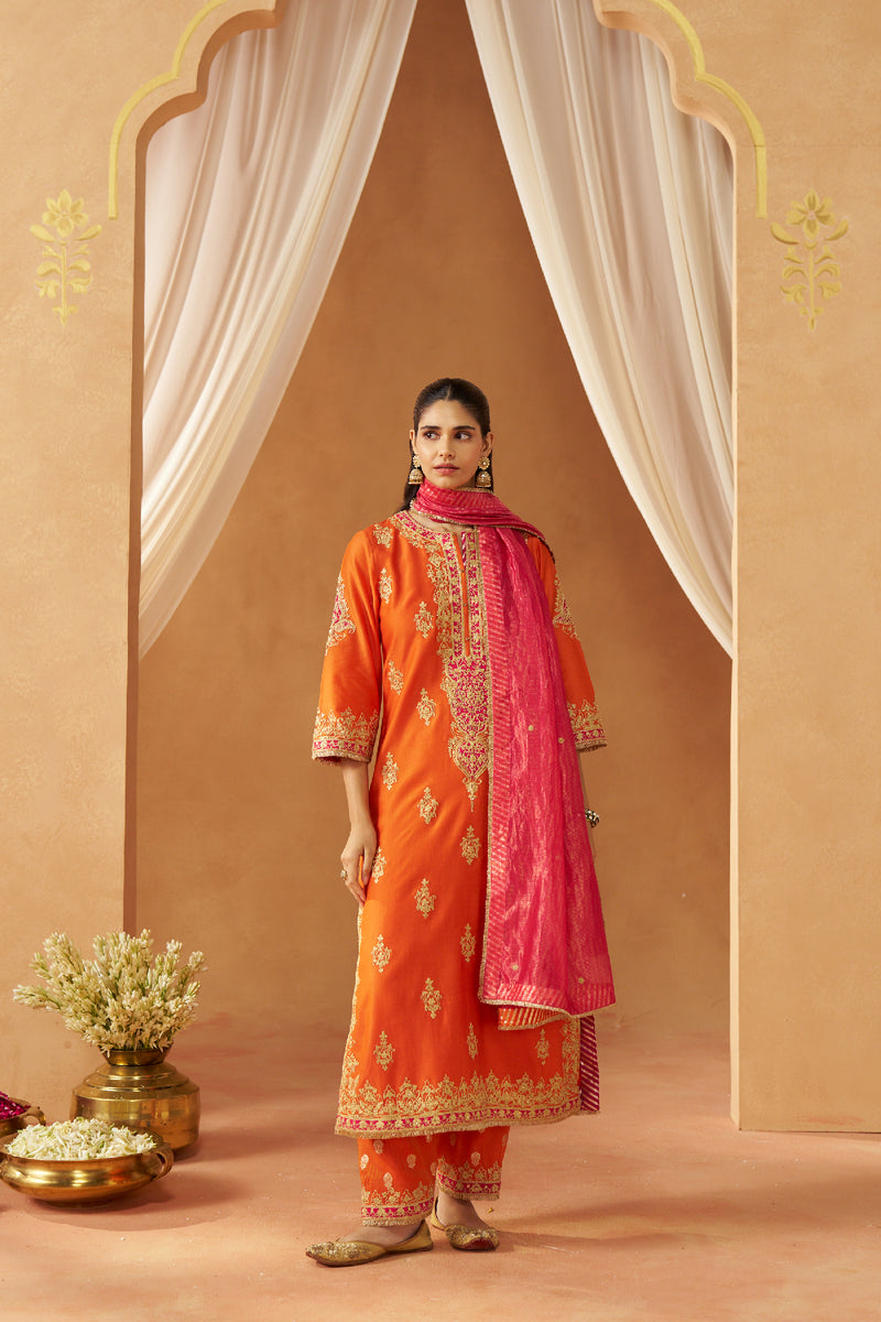 Mubina Burnt Orange Kurta with Salwar and Dupatta