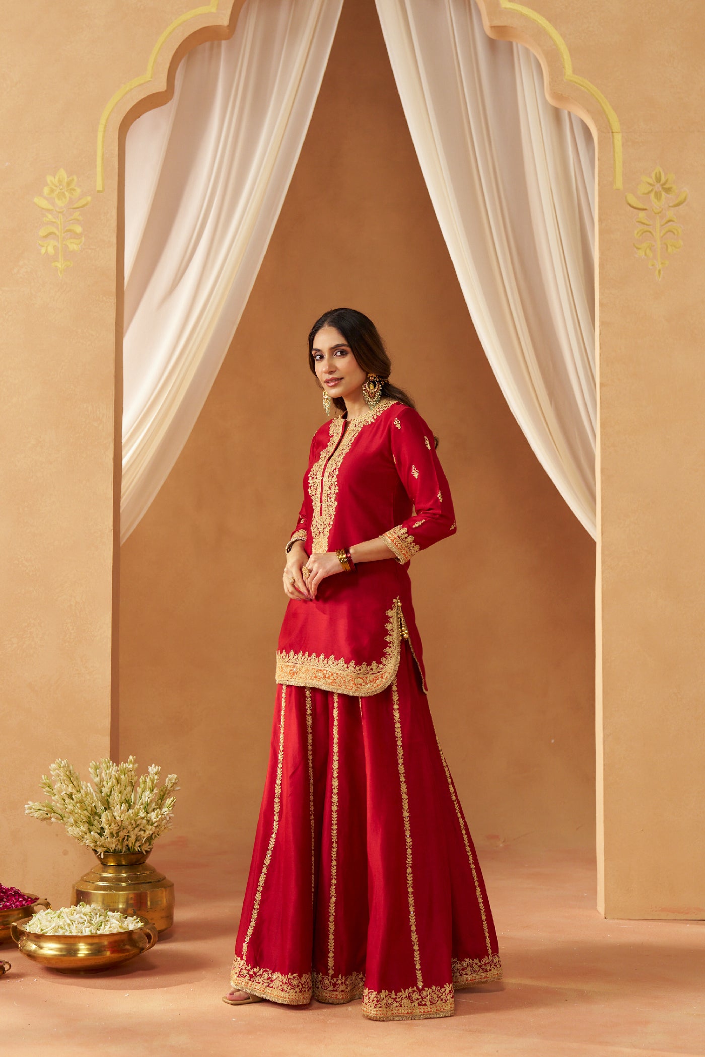 Fadiya Deep Red Kurta with Sharara and Dupatta